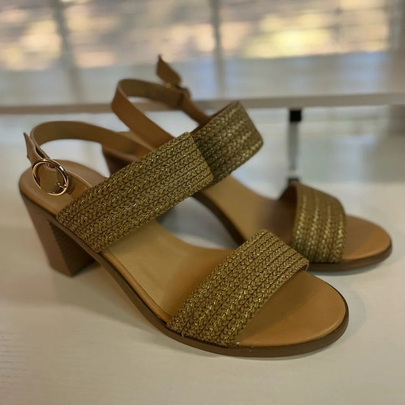 JustFab Women Ishla Blocked Heeled Sandals size 11 gently used color natural - Picture 11 of 15